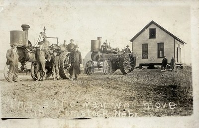 Comstock Nebraska Tractors moving House c1915 RPPC Photo Postcard COPY