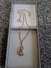 9ct Gold Plated Necklace Over 925 Chain with A CZ Diamond In a Square Design