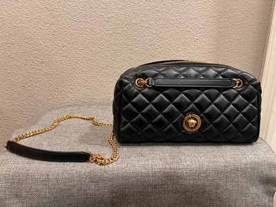 Versace Icon Small Shoulder Bag Black Quilted Lamb Leather Gold Medusa Authentic