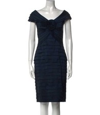 Size 8 Tadashi Shoji Navy Blue Cocktail Dress Midi Sheath Party Womens