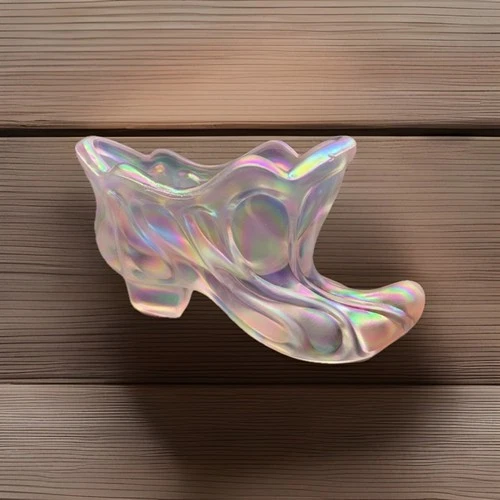 Vintage FENTON Art Shoe Glass Slipper Pink Opalescent Iridescent Satin 5" x 3"