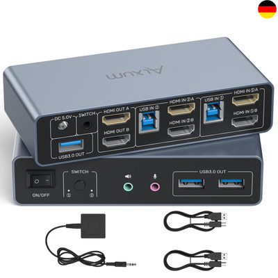 HDMI KVM-Switch 4K@60Hz für 2 PCs & 2 Monitore mit USB 3.0