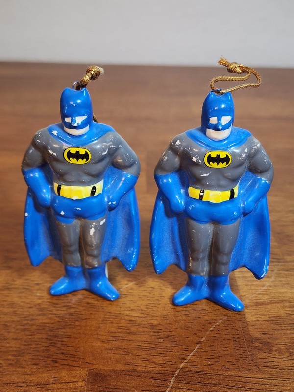 Vintage Lot Of 2 Painted Ceramic 1979 DC Batman Ornaments Christmas