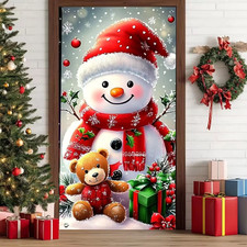 Merry Christmas Door Banner with Snowman  Bear