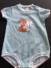 Vintage Carters Teal Striped Rib-knit Baby Bodysuit W Puppy Applique Made In USA
