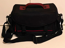 Padded Camera Shoulder Bag Black/Burgundy Nylon w Strap  Pockets
