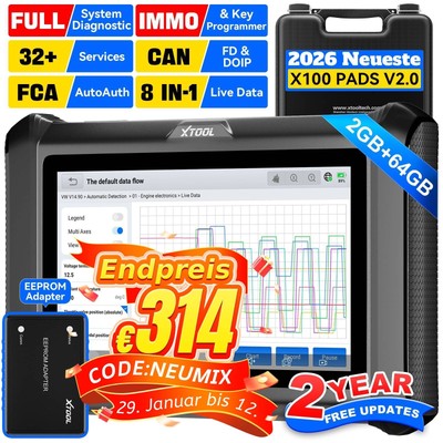 XTOOL X100 PAD S 2.0 Profi OBD2 Diagnosegerät IMMO Key Programming ECU Coding DE