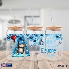 Eeyore UV DTF Sticker - 16oz Libbey Can Glass Wrap xe891