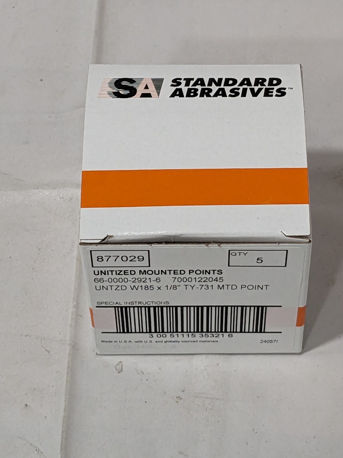 SA Mounted Point: 1/2" Thick, 1/8" Shank Dia, W185 Box of 5 7000122045