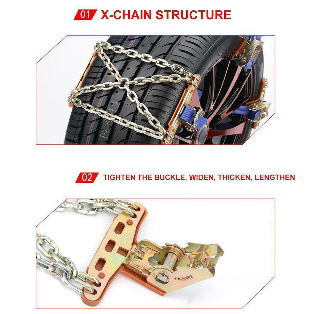 6-Piece Universal Anti-Skid Snow Chains For Cars & SUVs - TPU & Steel Chains For Mud, Ice, Snow