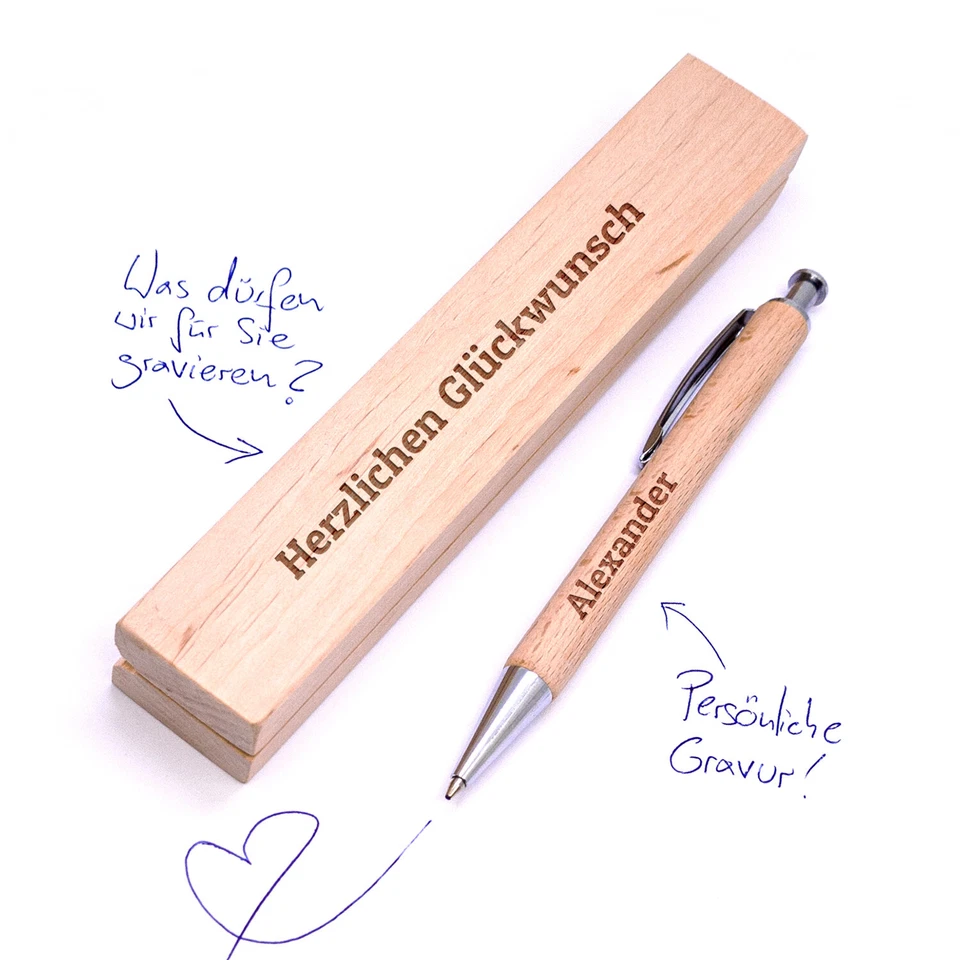 Holz-Kugelschreiber mit Gravur inkl. Etui - Personalisiert mit Name oder Spruch - Bild 2 von 4