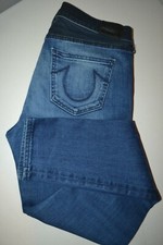 True Religion Women's Halle Mid Rise Super Skinny Dark Blue Denim Jeans Sz 32x29
