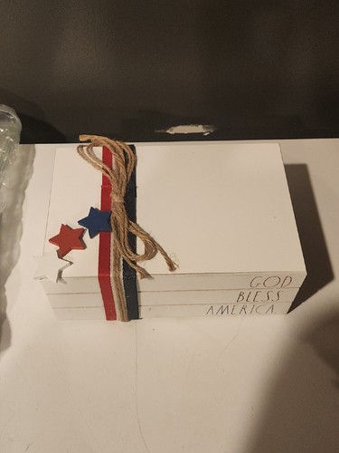 Rae Dunn July 4th God Bless America Book Stack & Metal Star On Wooden Base - Picture 7 of 14