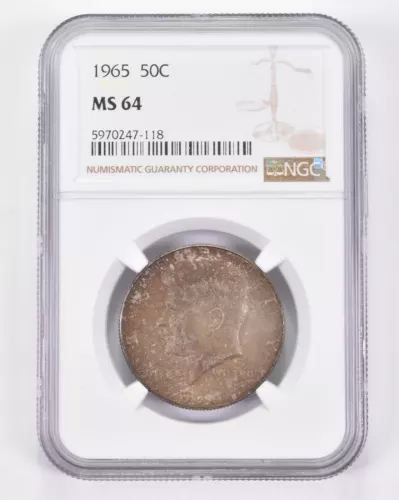 MS64 1965 Kennedy Half Dollar - Graded NGC Toned! *8970