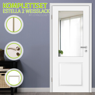 HORI Zimmertür Komplettset Glastür inkl. Zarge und Türgriff - Estella 2 RAL9010