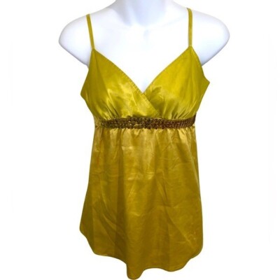 Vintage Express satin chartreuse cami top with sequins