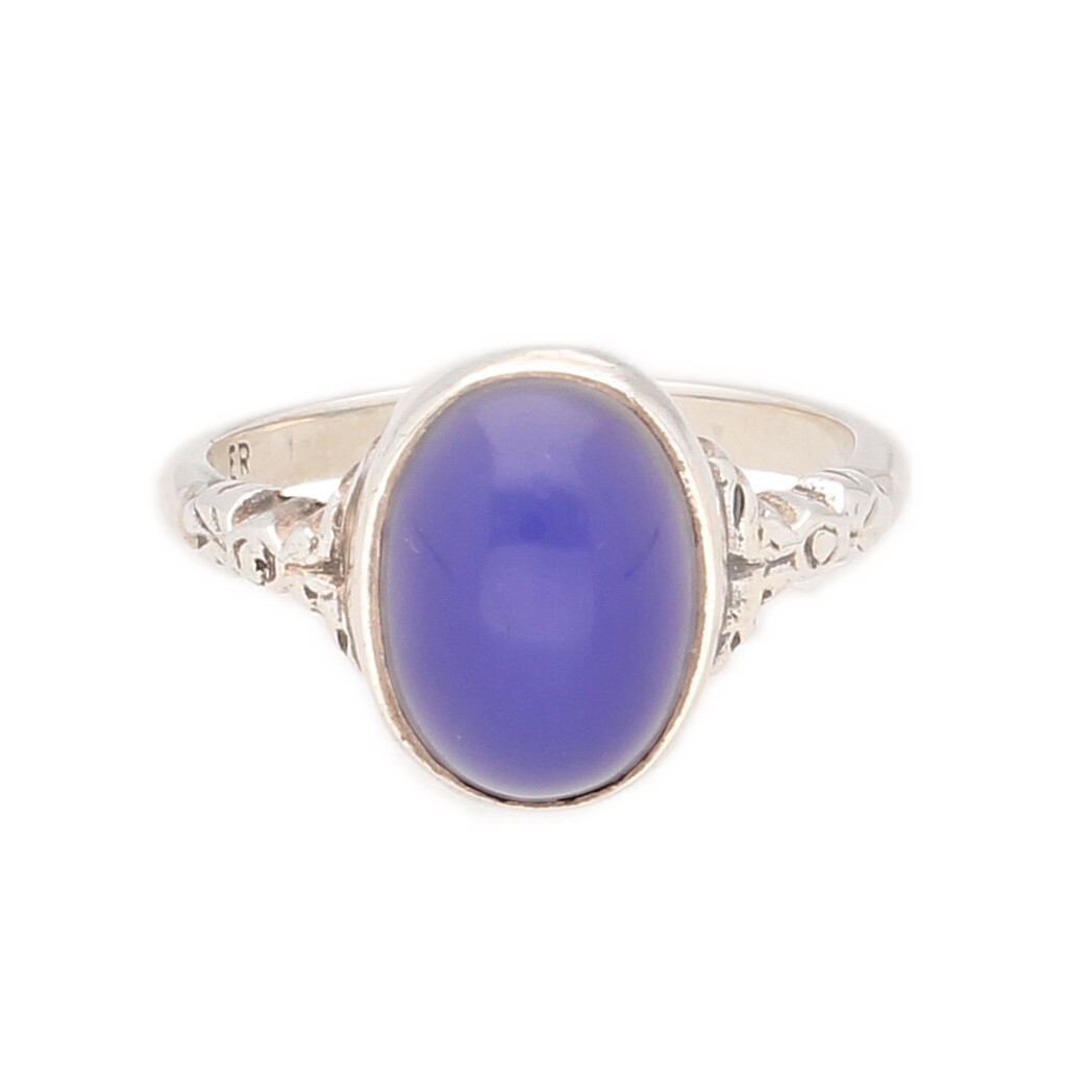 Sterling Silver Blue Agate Solitaire Ring (Size P) 8x11mm Head