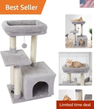Stylish Grey Cat Tree with Sisal Scratching Posts for Indoor Play & Relaxation