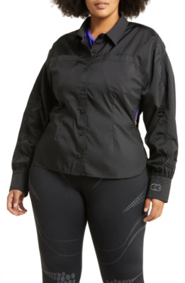 Reebok BLACK Women's X Cardi B Plus Size Ruched-Sleeve Active Shirt, US 2X