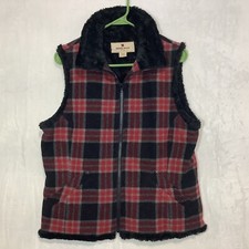 WOOLRICH Vintage Ruby Red buffalo plaid fur lined wool vest Woman's Medium