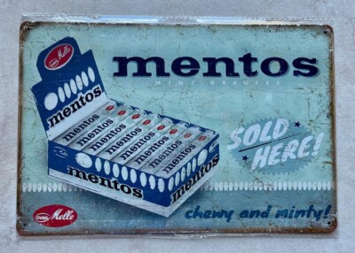 MENTOS CHEWY AND MINTY BLECHSCHILD BAR MANN HÖHLE HOME SWEETS MINTS 20x30cm