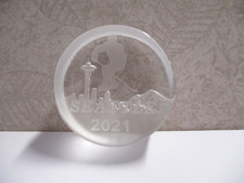 Hockey Seattle City Kracken 2021 Inaugural Glass Puck Laser Cut Commemorative