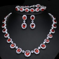 Green Round Oval CZ Big Wedding Necklace Earrings Bracelet Bridal Jewelry Set