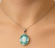 Small Blue Aquamarine Loose Gemstone Pendant Sterling Silver Oval Cut Necklace