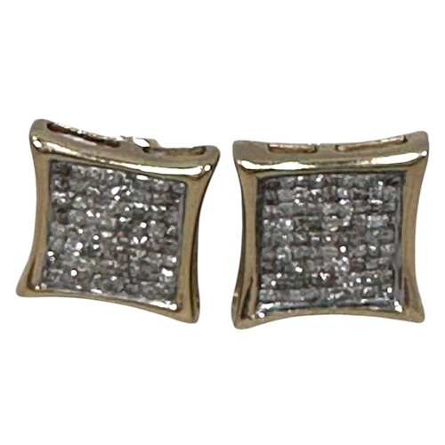10k Yellow Gold Diamond Earrings Square Kite Invisible Set Princess 3.7g Weight - Picture 2 of 9