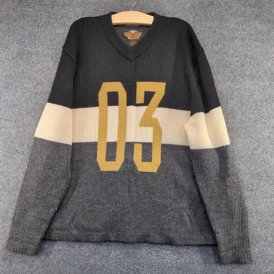 Harley-Davidson Men's XL Sweater Multicolor Striped V-Neck Wool Vintage Japan - Image 2 of 4