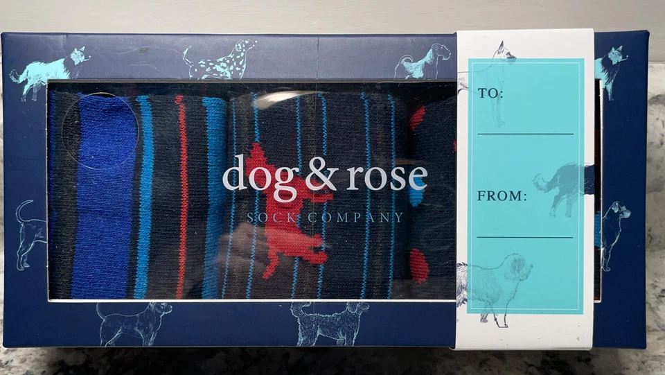 Caja de regalo de calcetín Dog & Rose Sock Co. para hombre 3 pares se adapta a 8-12 rayas puntos azules nuevo en caja Foto 4 de 4