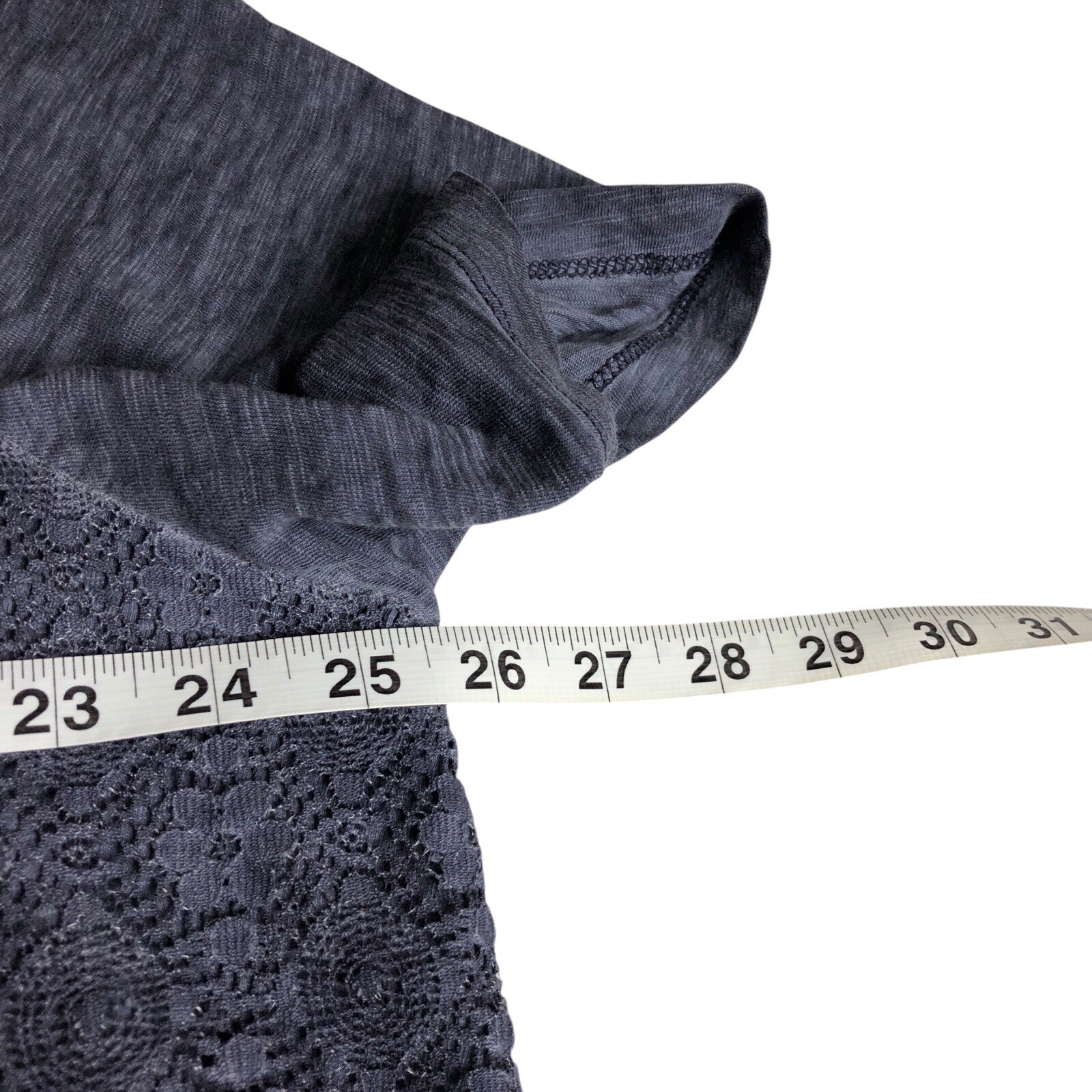 Catherines Top Womens 18/20W Gray Blue Floral Lace Crochet Stretch Short Sleeve