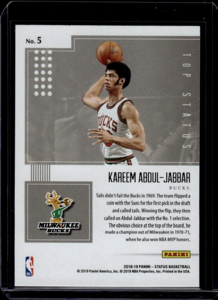 2018-19 Panini Status Top Status Orange #5 Kareem Abdul-Jabbar Milwaukee Bucks - Image 2 of 2