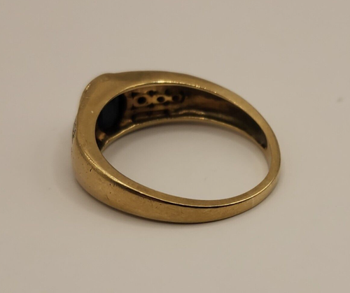 9ct Solid Yellow Gold Vintage Black Diamond Ring Size O 1/2 to P .375 9k 3.44g - Picture 6 of 10