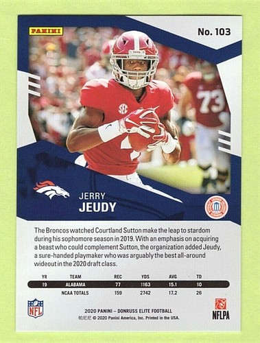 Jerry Jeudy Alabama 2020 Donruss Elite RC Aspirations Parallel Rookie 15/96 - Imagen 2 de 2