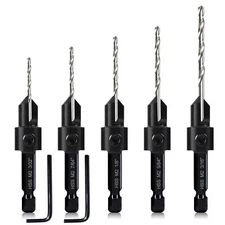 5-pc Woodworking Countersink Counterbore Drill Bit Set 3in1 for #6 8 10 12 16...