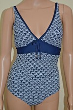 New M S Secret Slimming Navy Blue White Scallop Pattern Swimsuit UK 10