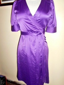 purple satin wrap dress