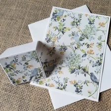 Note Card and 3 Mini Card Set Floral Birds Stationery Blank Cards