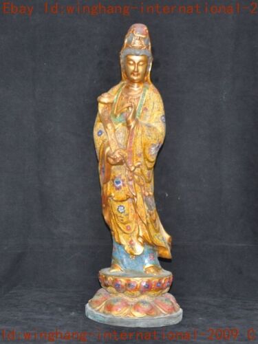 old China Buddhism purple bronze gilt cloisonne Kwan-Yin GuanYin buddha statue