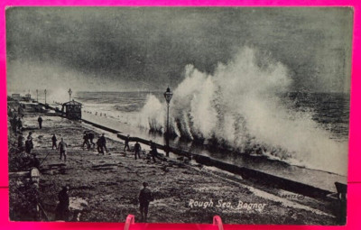 Late 1800s Early 1900s 'Rough Sea,Bognor' Huge Crashing Waves Post Card UK NP