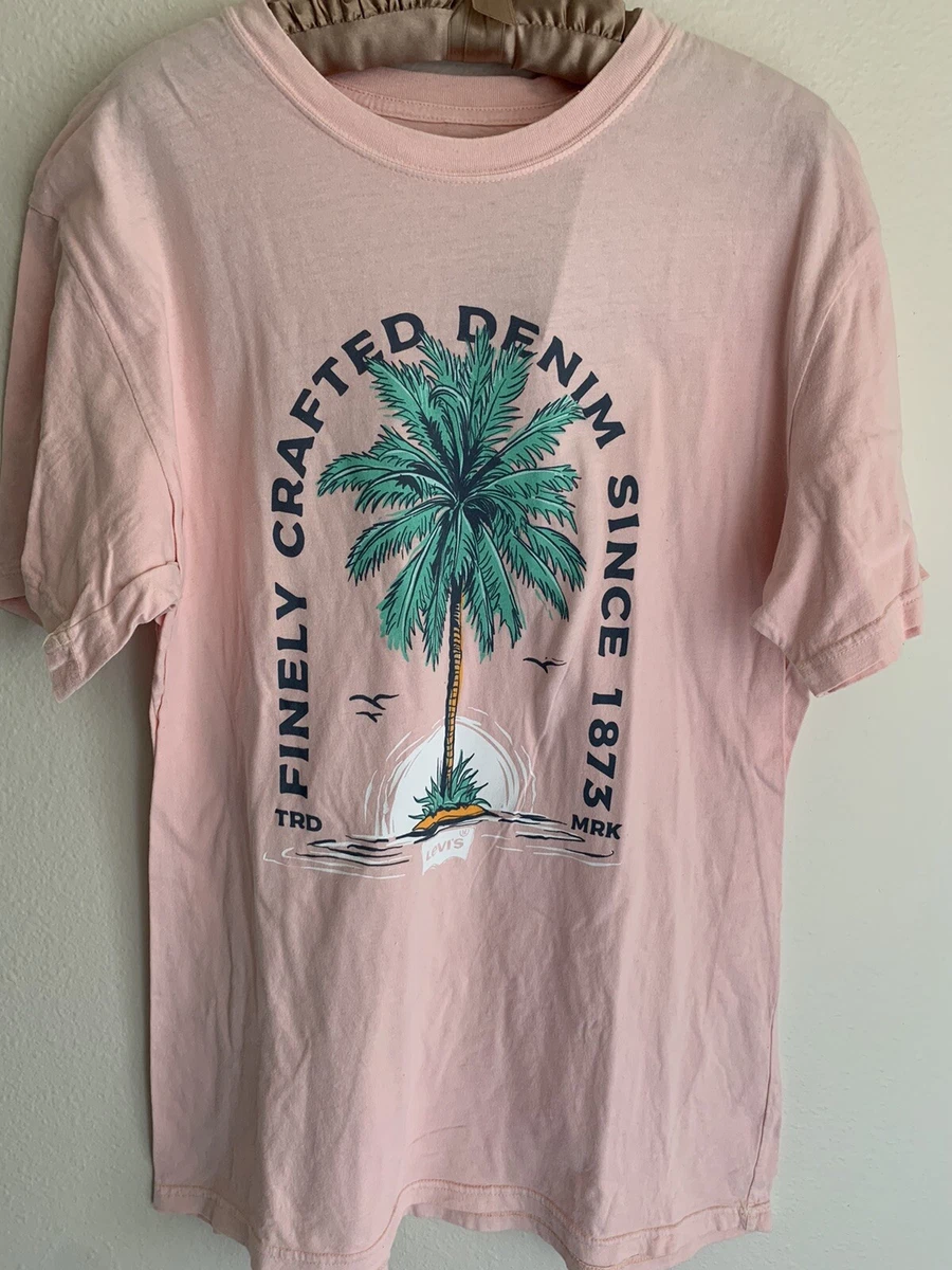 NWT L Levis Pink Palm Tree Island T shirt Large Hip Summer Finely Crafted Denim