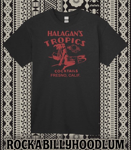 Retro Tiki Bar Tee T Shirt Restaurant Halagans Tropics Cocktails Fresno CA - Picture 4 of 9