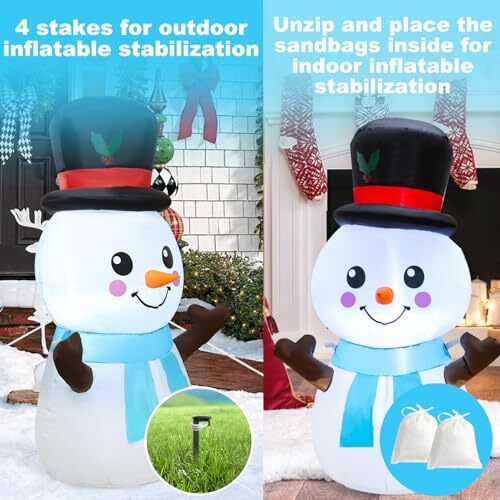 4ft Christmas Inflatables Snowman Outdoor Decorations Snowman, Christmas Blow - Picture 4 of 7