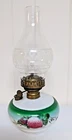 Antique CLIMAX Oil Lamp Hand Painted Base Green Floral Decorative Hurricane Top