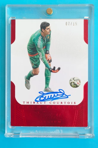 2015-16 Panini Flawless Soccer Pitch Perfect Ruby Thibaut Courtois Auto 7/15