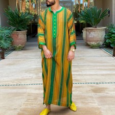 Men Long Sleeve Muslim Clothing Saudi Jubba Arab Kaftan Thobe Long Dress Robe