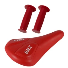 PRO+ Red BMX Vinyl Saddle & Red Mushroom Grips BMX BIKE