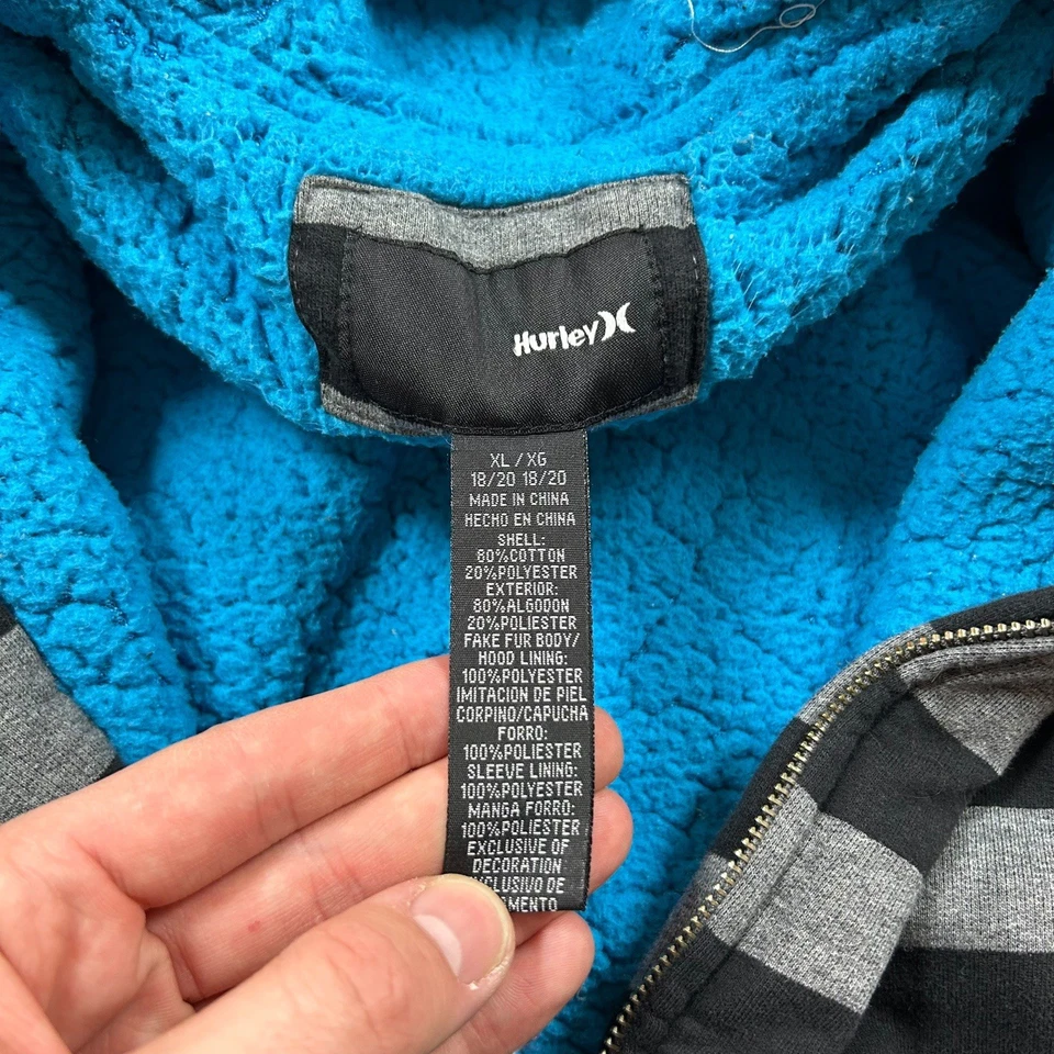 Sudadera con Capucha y2k Hurley Cremallera Completa Talla Mediana Negra y Gris Rayas Skate Surf Foto 4 de 4