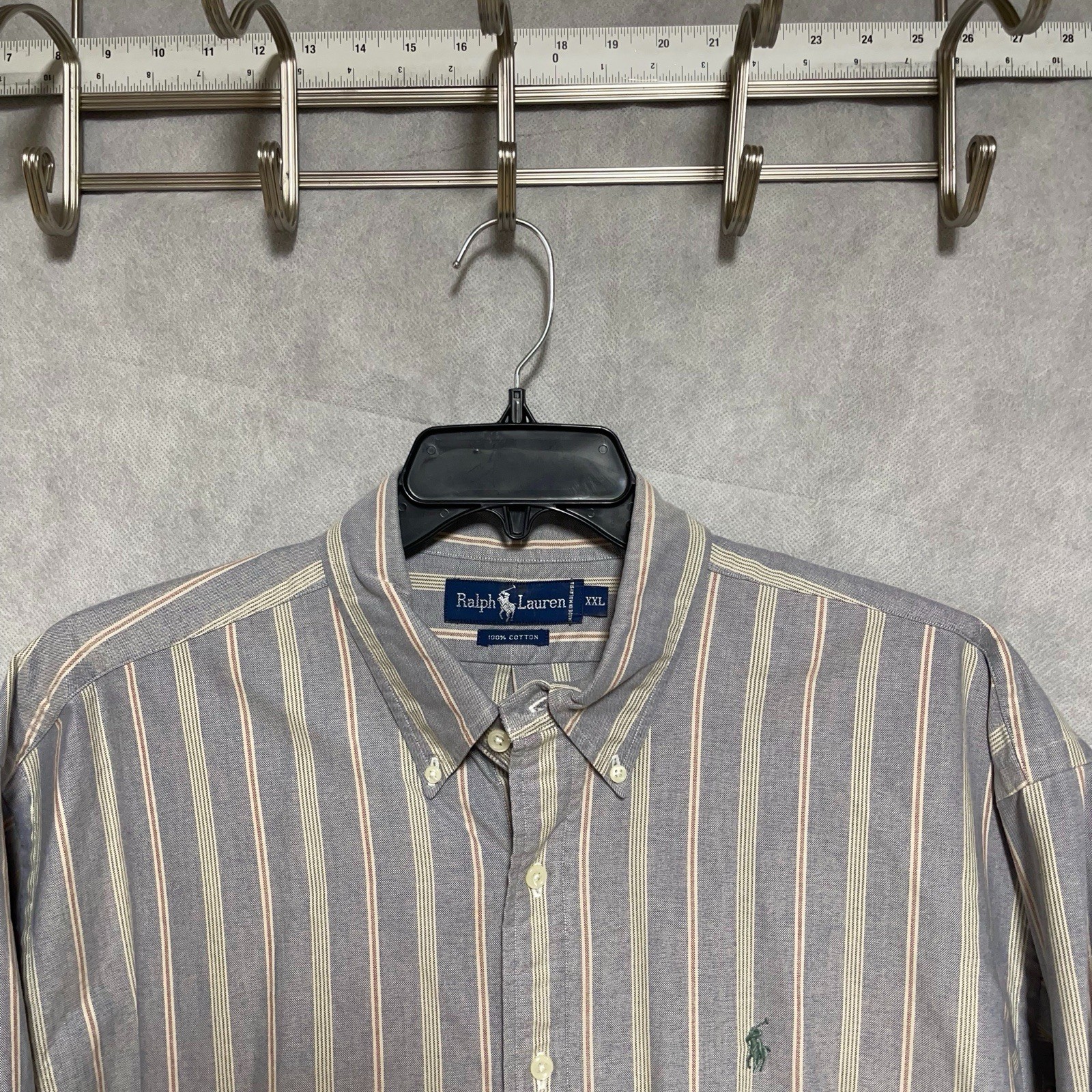 Camicia vintage Ralph Lauren uomo XXL 2XL blu a righe OCBD carne pony accademia casual